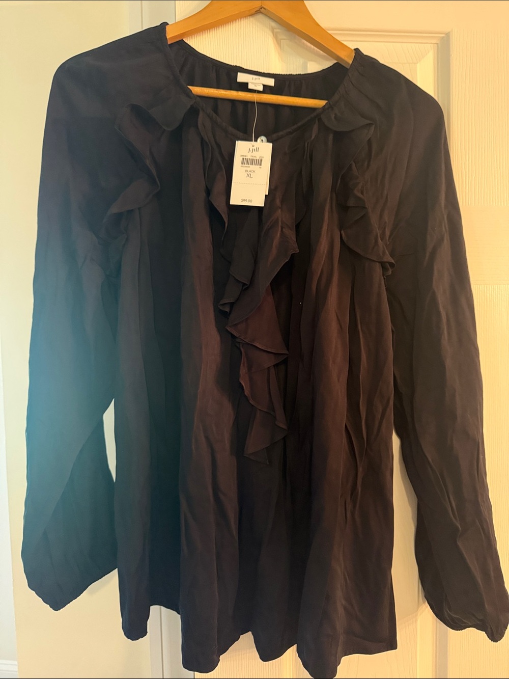 J. Jill Black Ruffle Front Long Sleeve Top